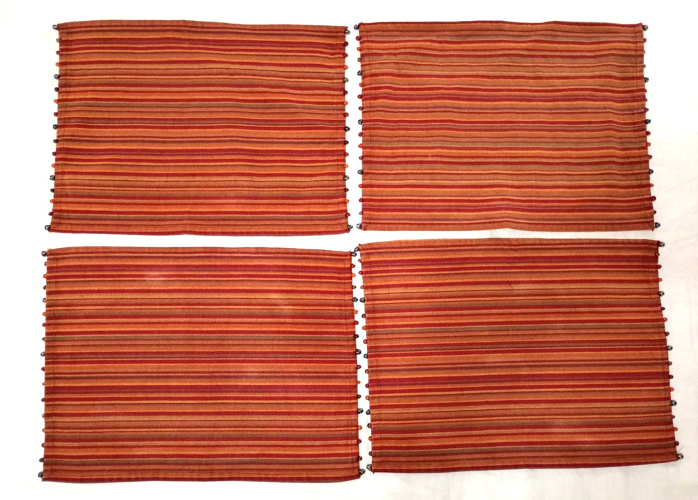 VTG Pier 1 Spice Stripe 4 Placemats Glass Bead Rust Orange Red Set Retired-WORN